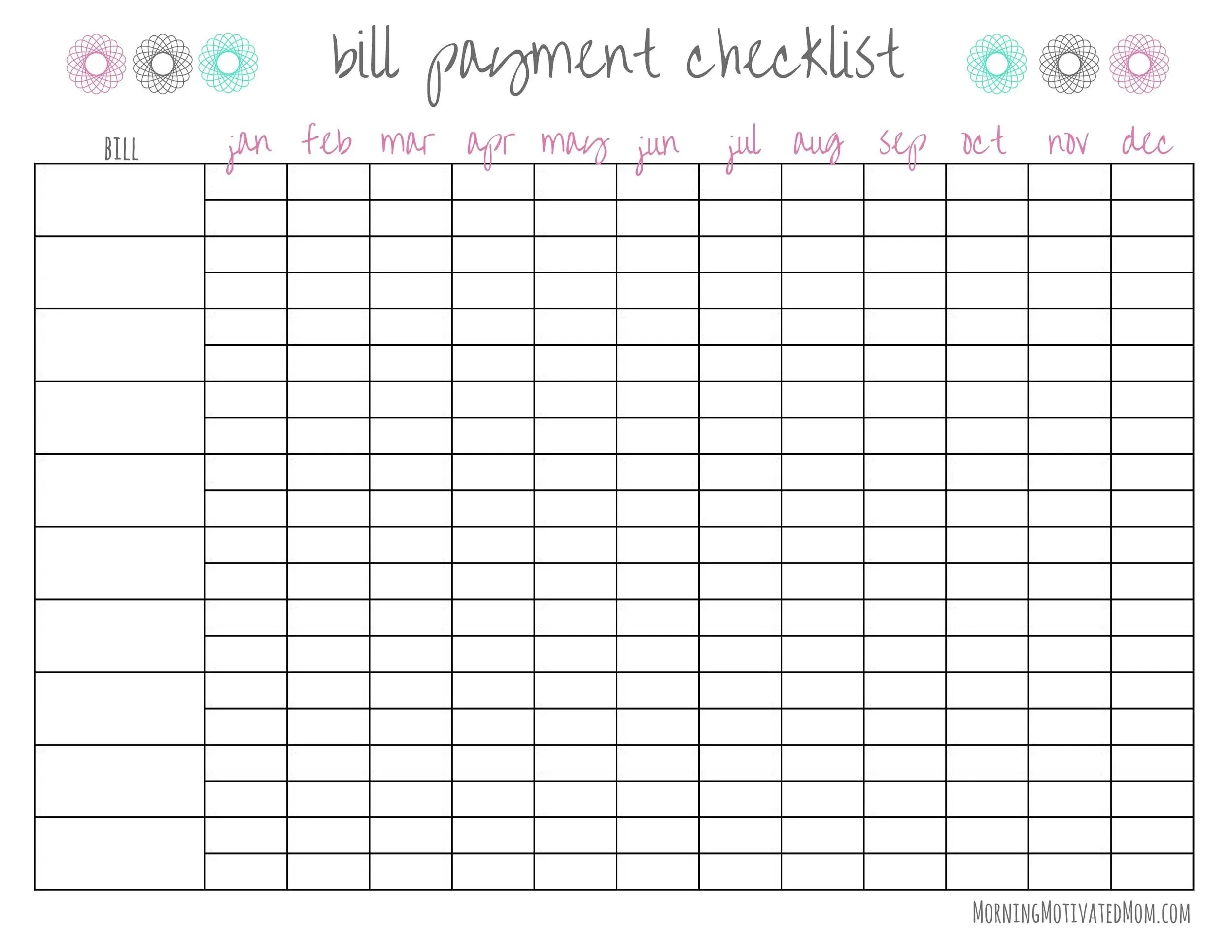 Printable Bill Pay Chart
