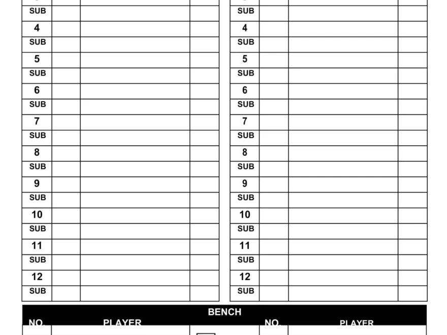 Free Printable Blank Baseball Lineup Templates PDF Online