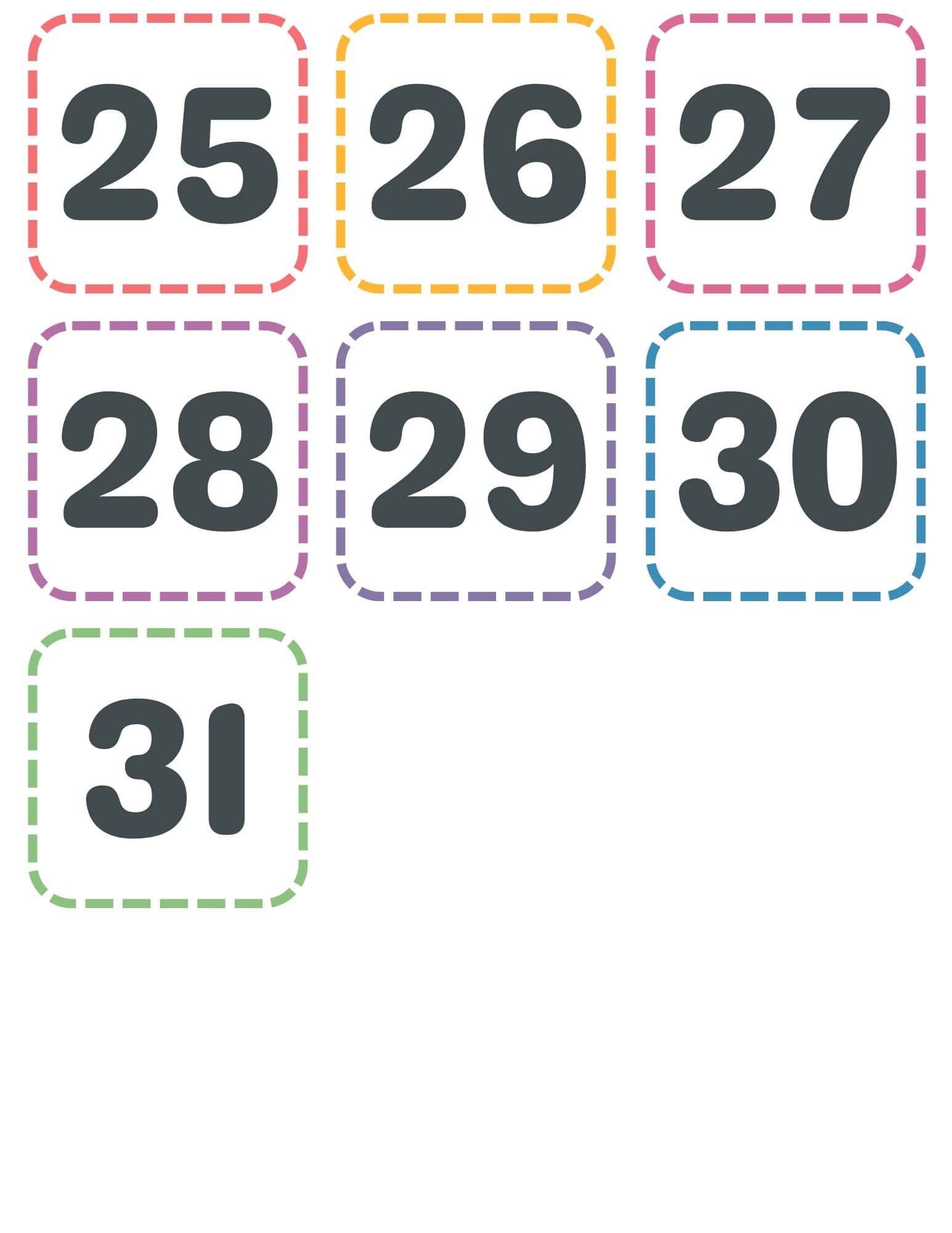 Printable Numbers Lists 1-25