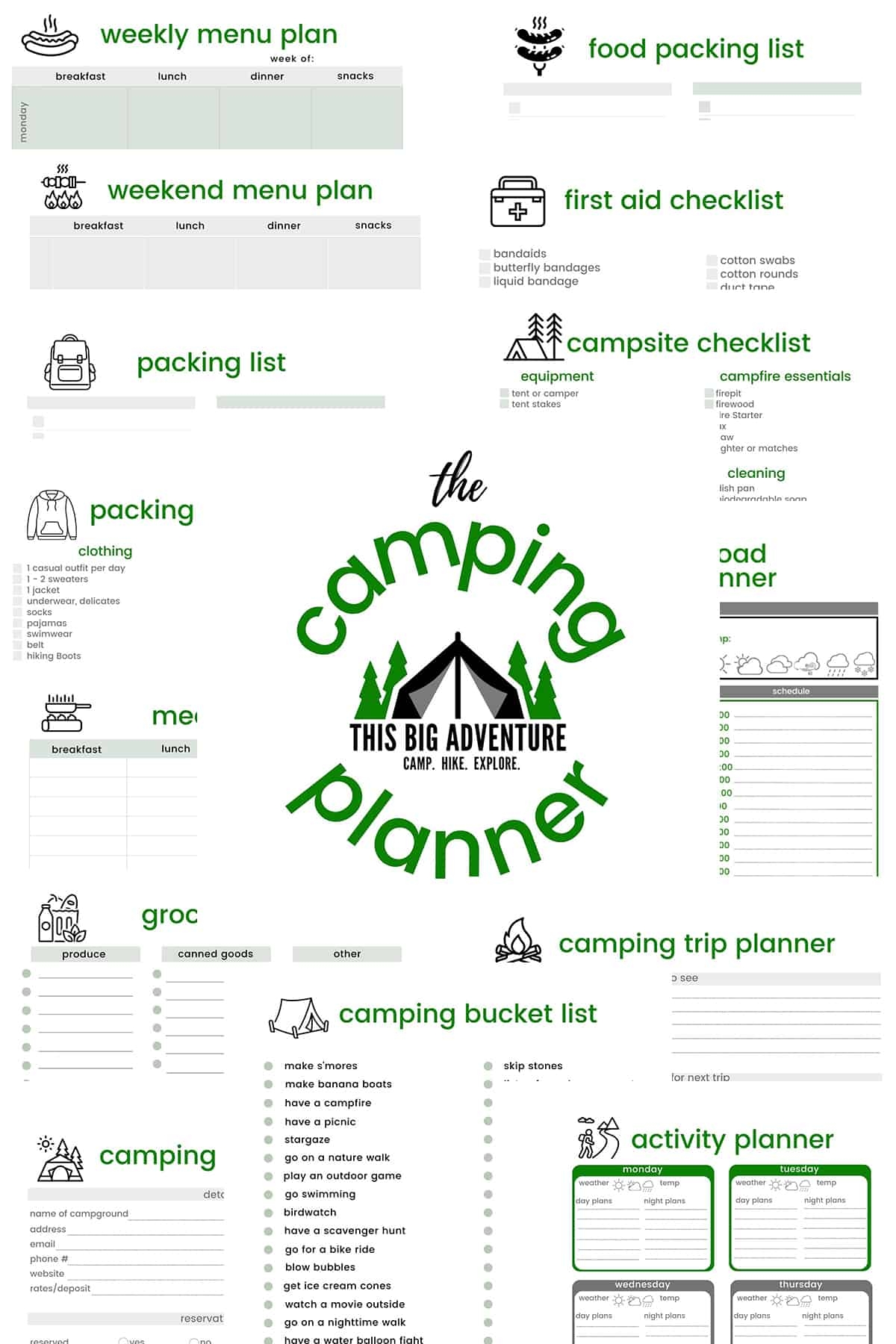 Camping Road Trip Itinerary Planner Printable