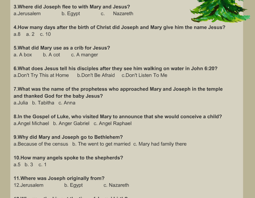 Free Printable Christmas Bible Trivia Quiz