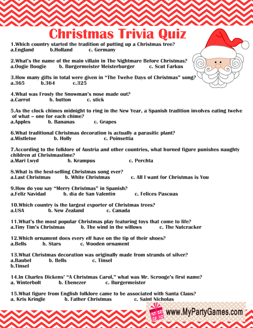 Free Printable Christmas Trivia Quiz Free Printable Christmas Trivia Quiz