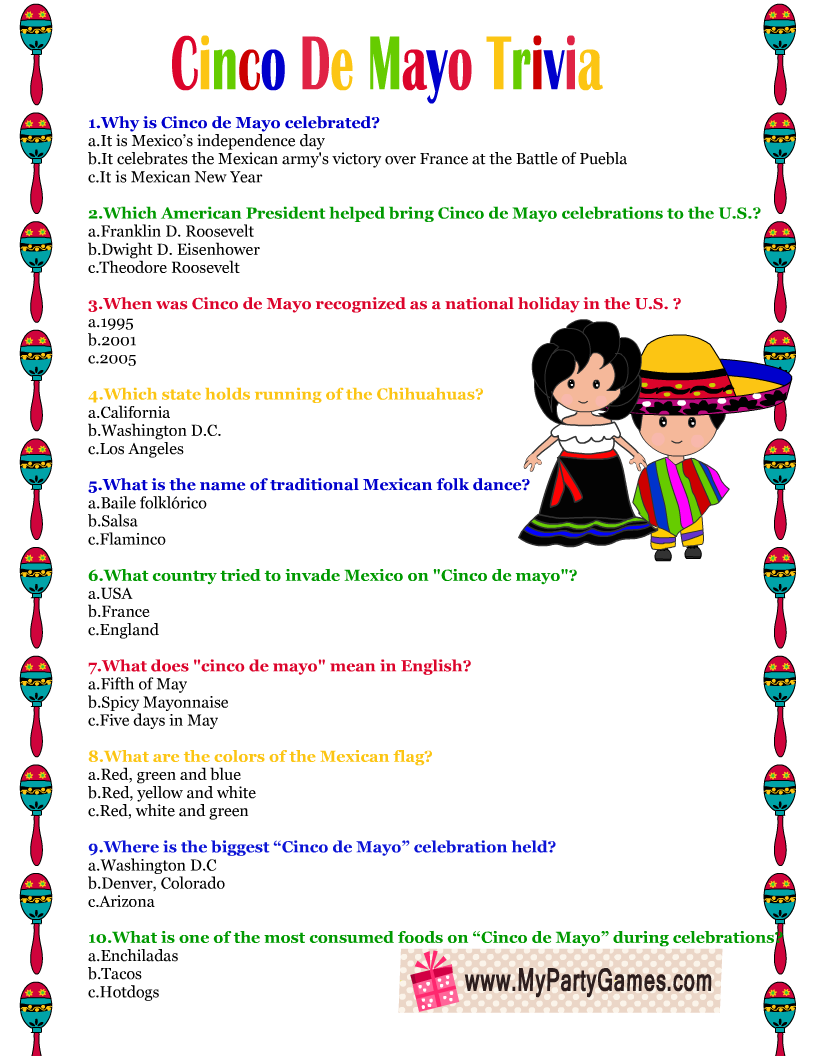 Free Printable Cinco De Mayo Trivia Quiz Free Printable Cinco De Mayo Trivia Quiz