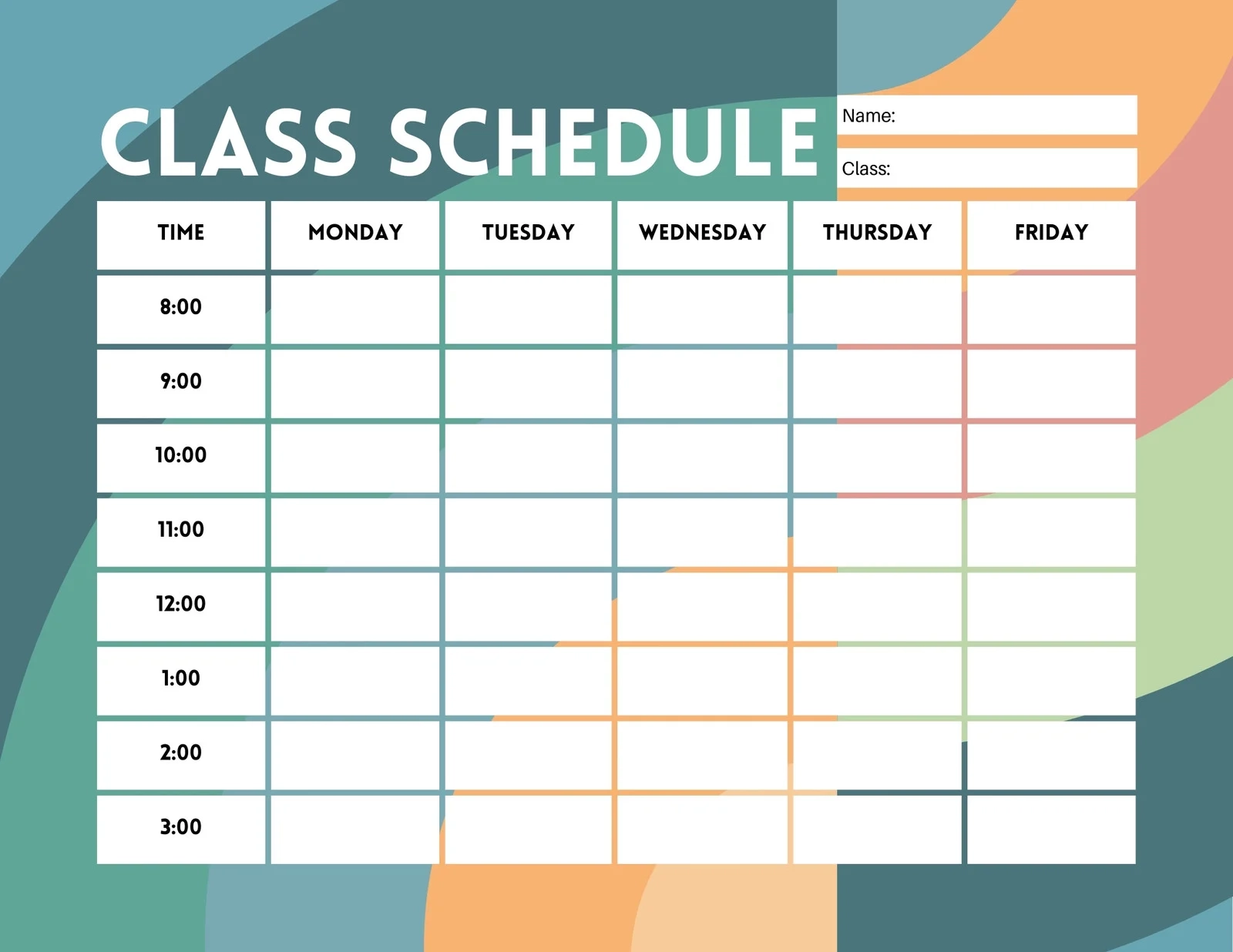 First-Semester Sample Schedules Printable