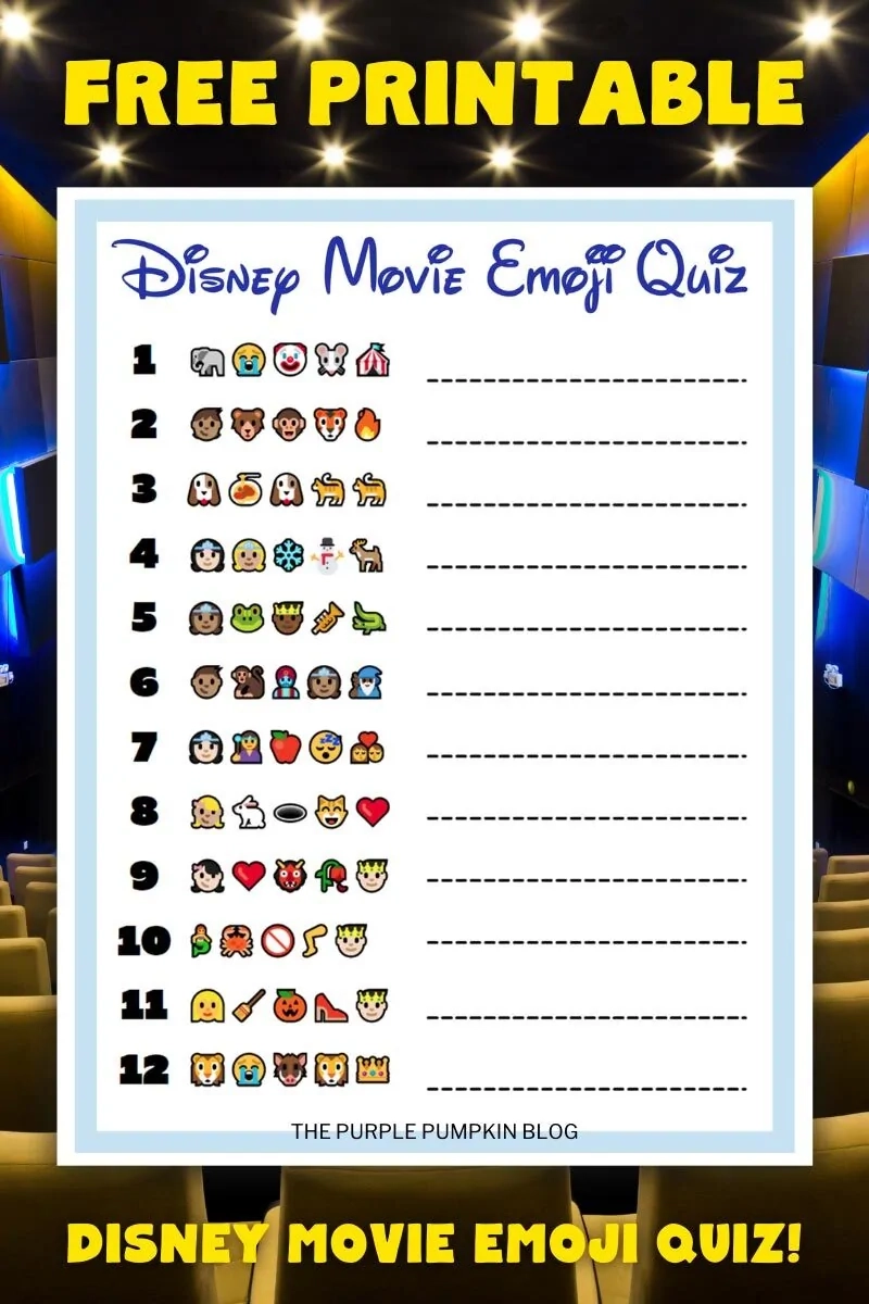 Free Printable Disney Movie Emoji Quiz Sheets