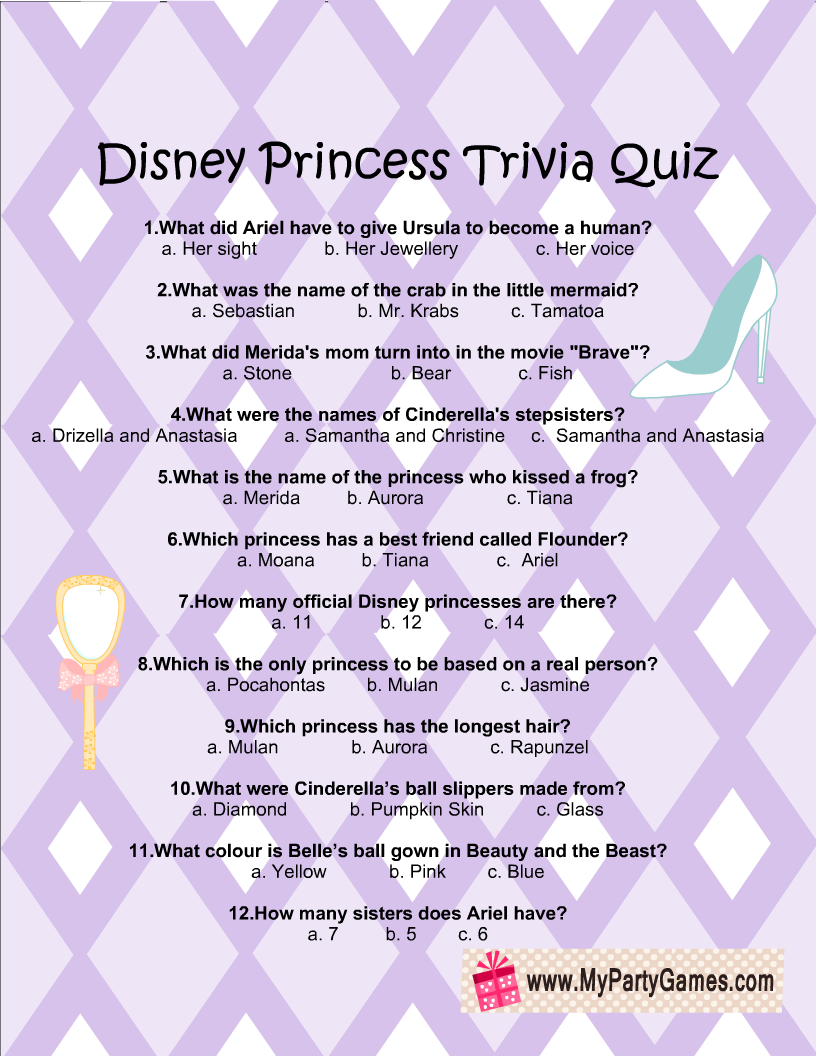 Free Printable Disney Princesses Trivia Quiz Free Printable Disney Princesses Trivia Quiz