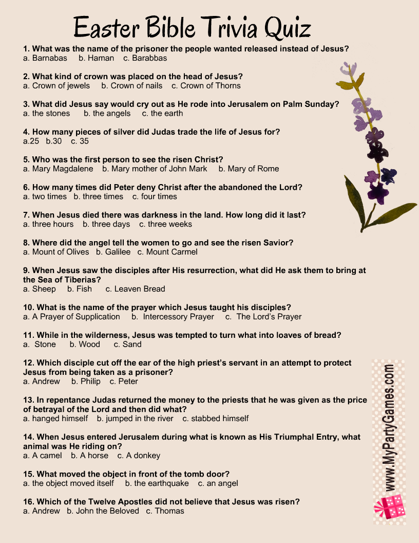 Bible Quizzes And Answers Printable