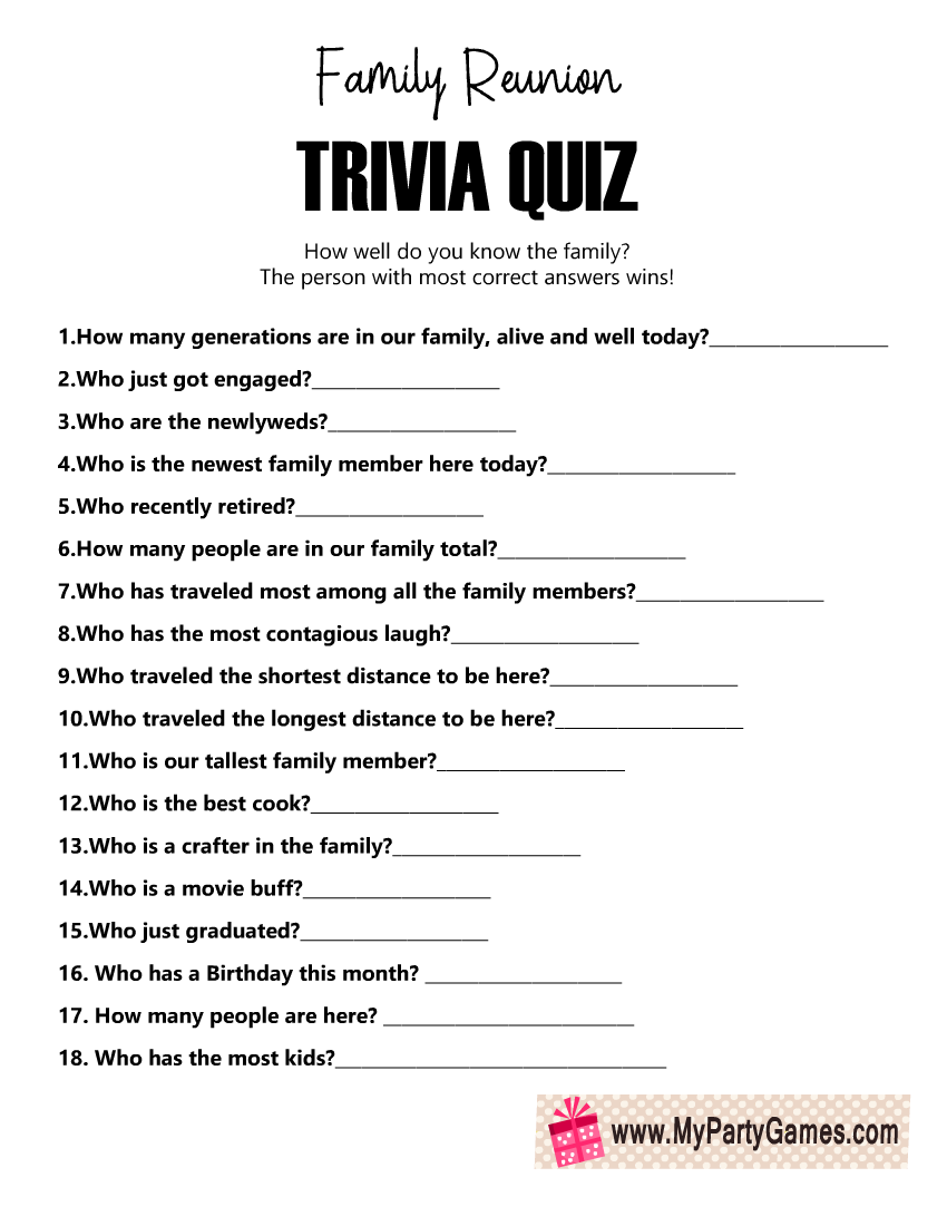 Free Printable Family Reunion Trivia Quiz Free Printable Family Reunion Trivia Quiz