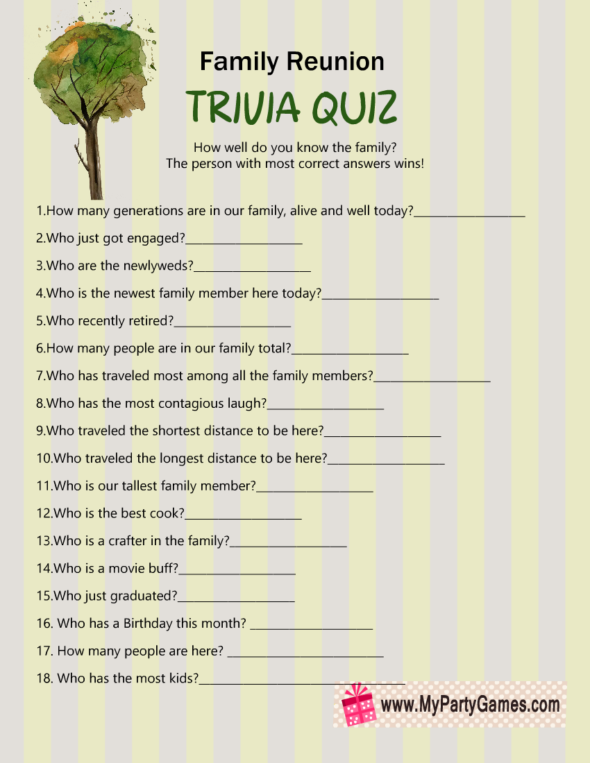 Free Printable Family Reunion Trivia Quiz Free Printable Family Reunion Trivia Quiz
