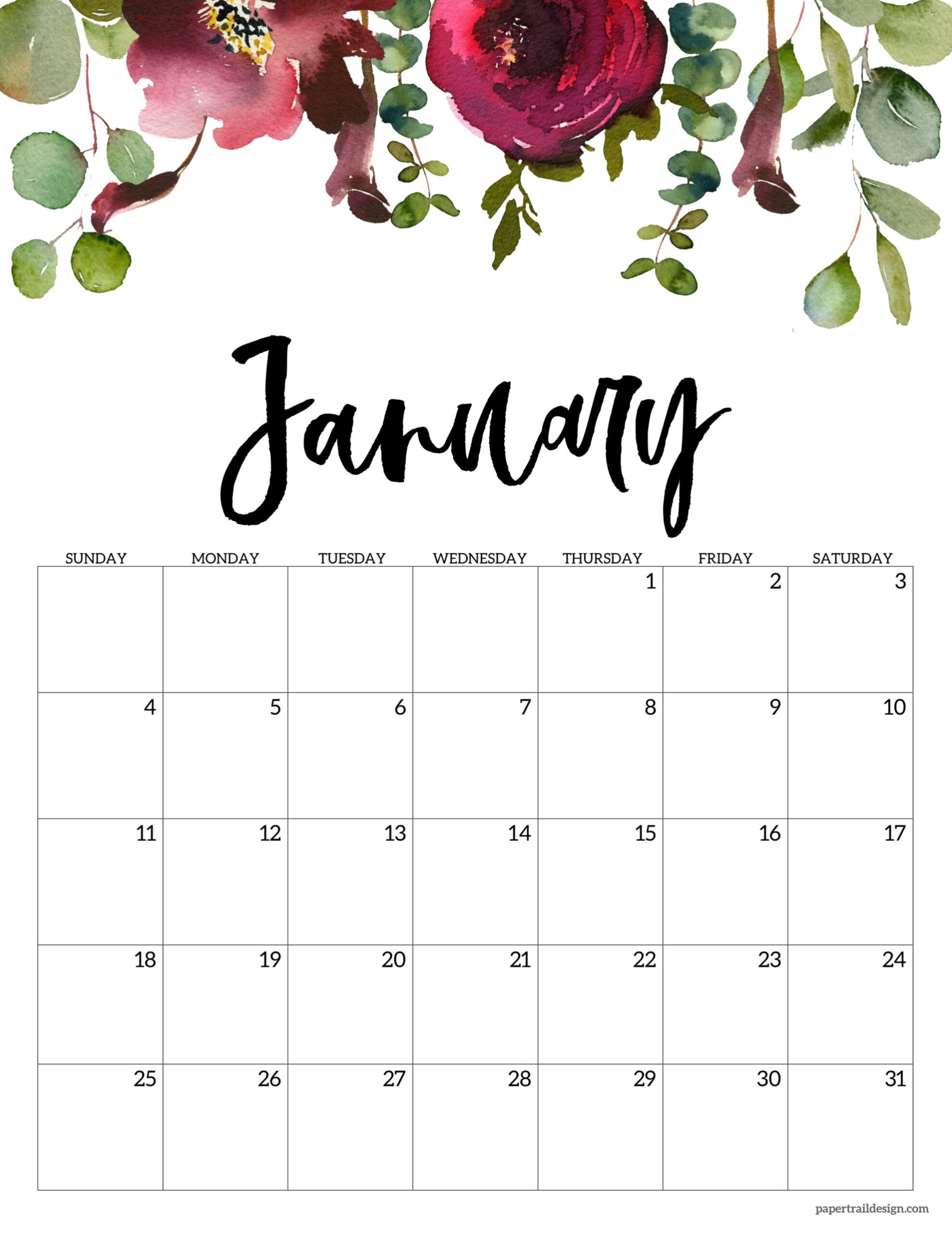 Free Printable Floral Calendar 2026 Paper Trail Design Free Printable Floral Calendar 2026 Paper Trail Design