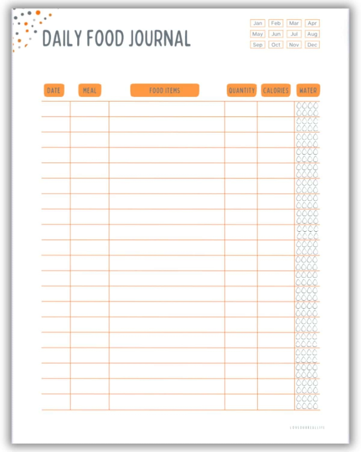 FREE Printable Food Journal Diary PDF Template Tracker Love 