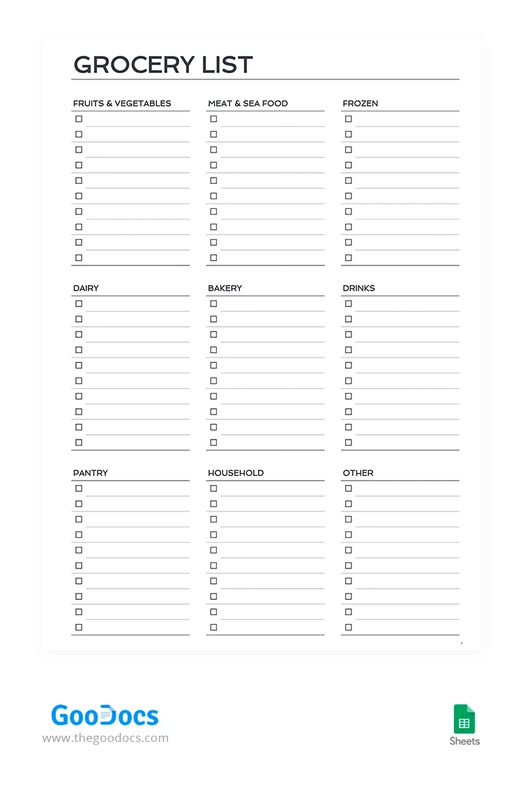 Free Printable Grocery Checklist Template In Google Sheets And Free Printable Grocery Checklist Template In Google Sheets And