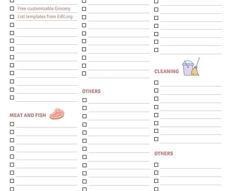 Free Printable Grocery List Templates