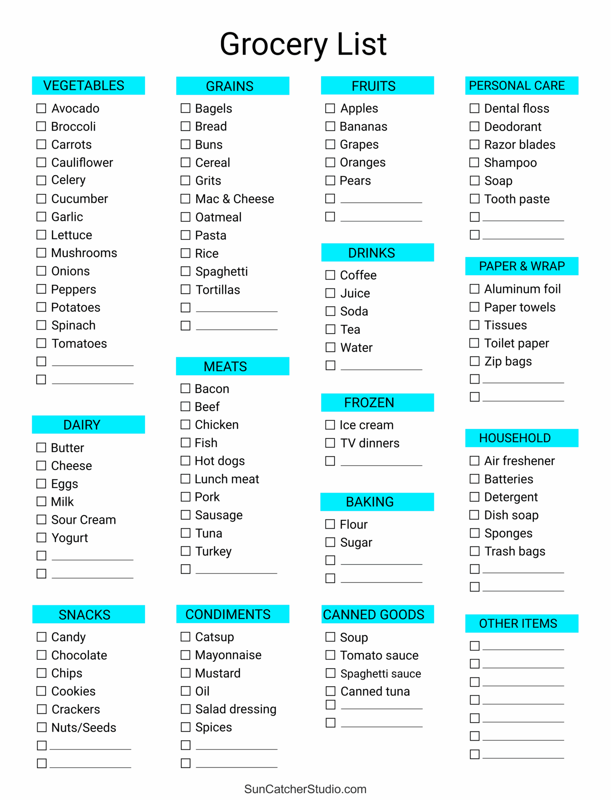 Free Printable Grocery List Templates PDF Shopping Lists Free Free Printable Grocery List Templates PDF Shopping Lists Free