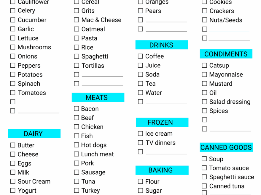 Free Printable Grocery List Templates PDF Shopping Lists Free