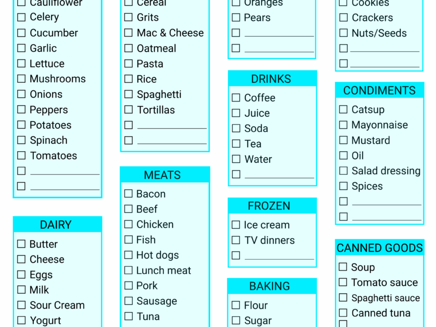 Free Printable Grocery List Templates PDF Shopping Lists Free