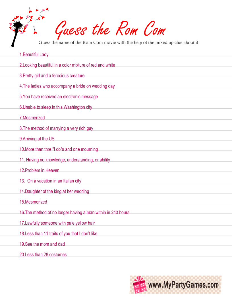 Free Printable Guess The Rom Com Movie Name Game