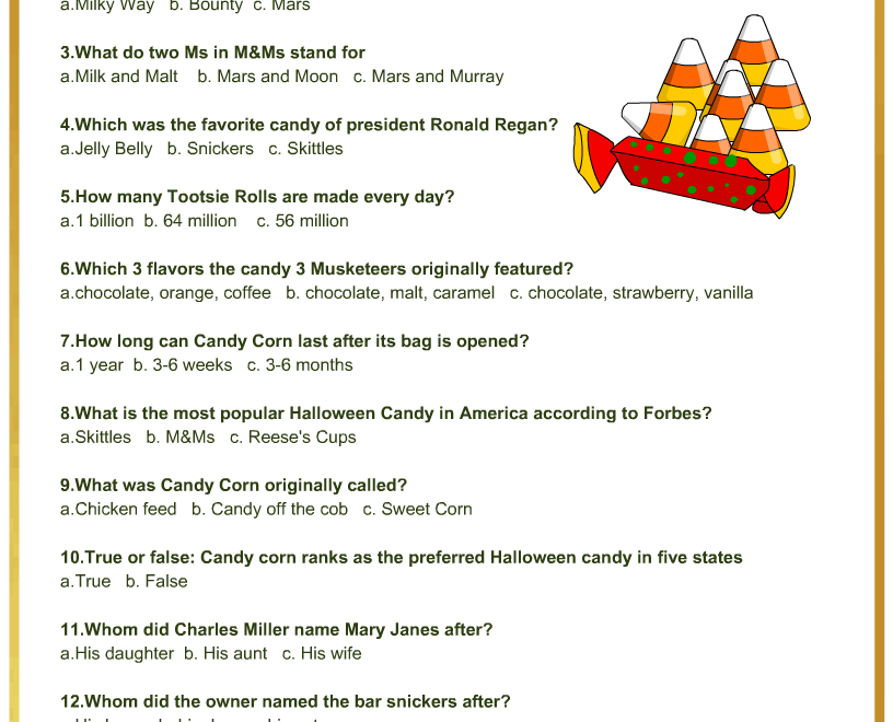 Free Printable Halloween Candy Trivia Quiz With Answer Key