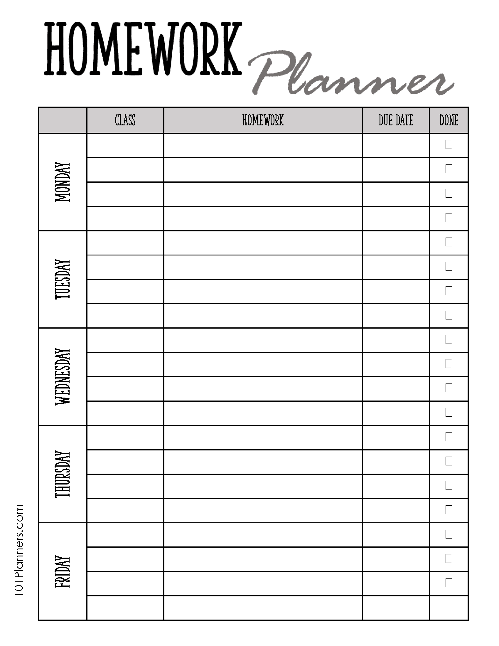 FREE Printable Homework Planner Template PDF Word Excel Or Jpg FREE Printable Homework Planner Template PDF Word Excel Or Jpg