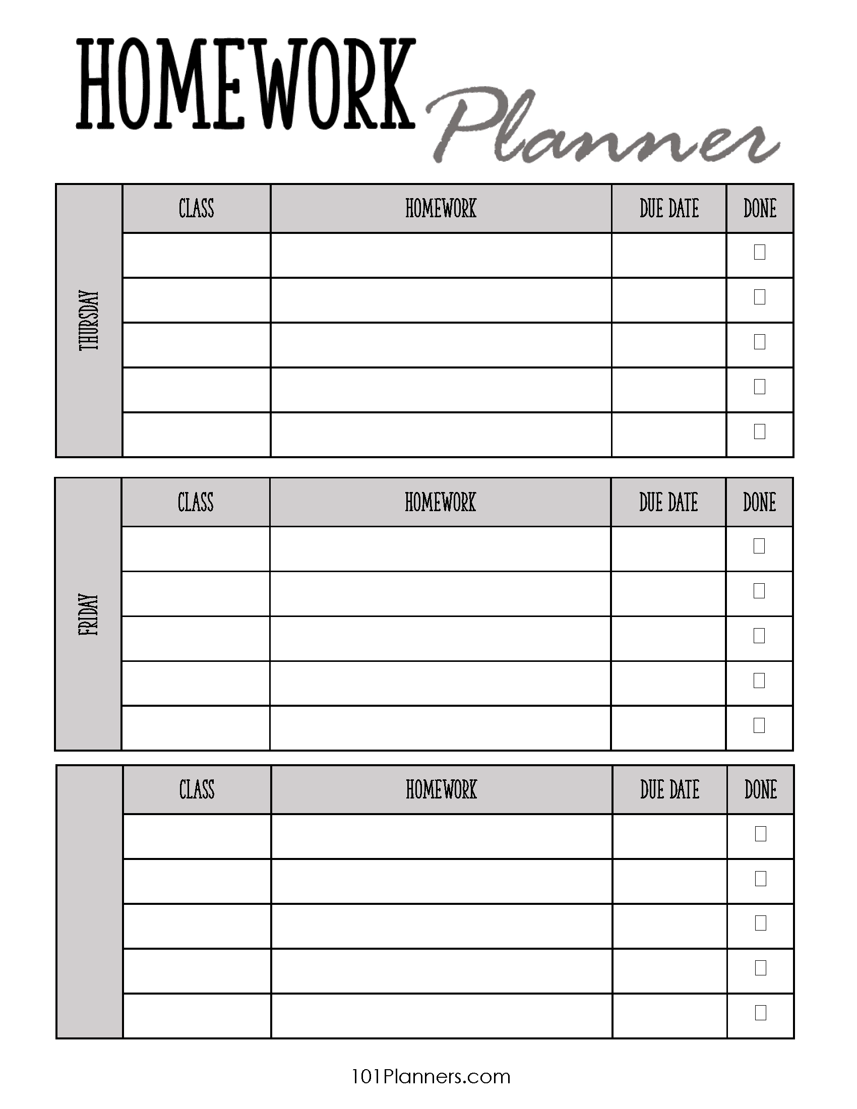 FREE Printable Homework Planner Template PDF Word Excel Or Jpg