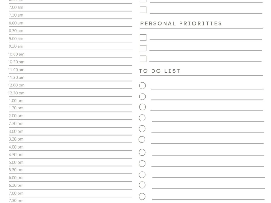 Free Printable Hourly Planner Template