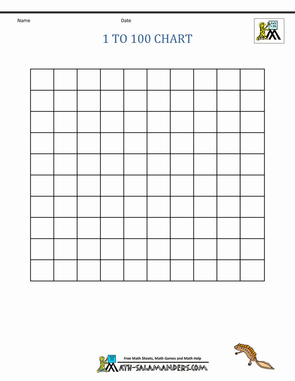 Free Printable Hundred Number Chart Free Printable Hundred Number Chart