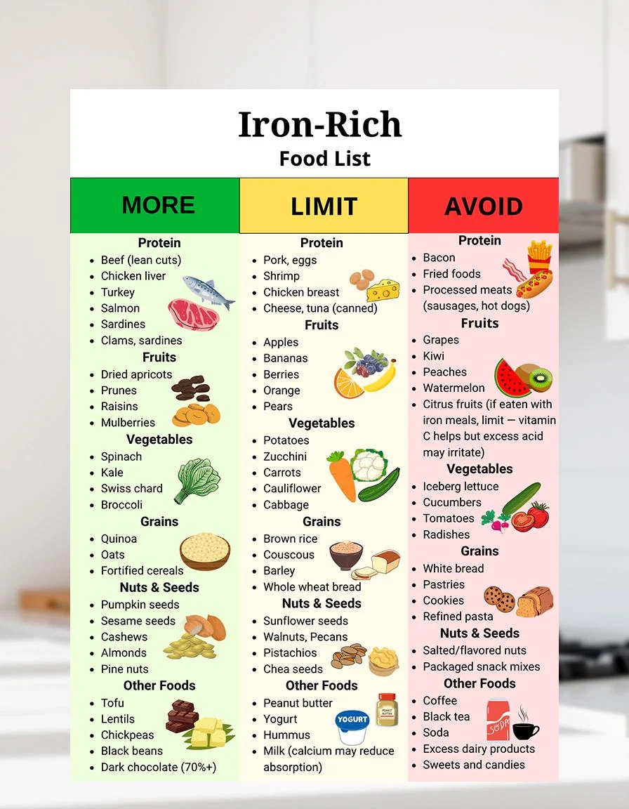 Free Printable Iron Rich Food List Etsy Canada