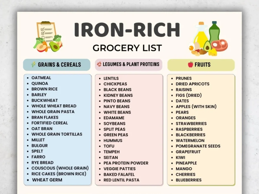 Free Printable Iron Rich Food List Etsy Canada