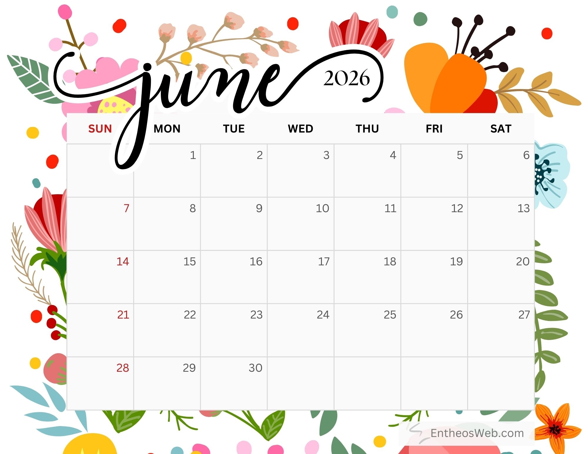 June 2026 Schedule Printable June 2026 Schedule Printable