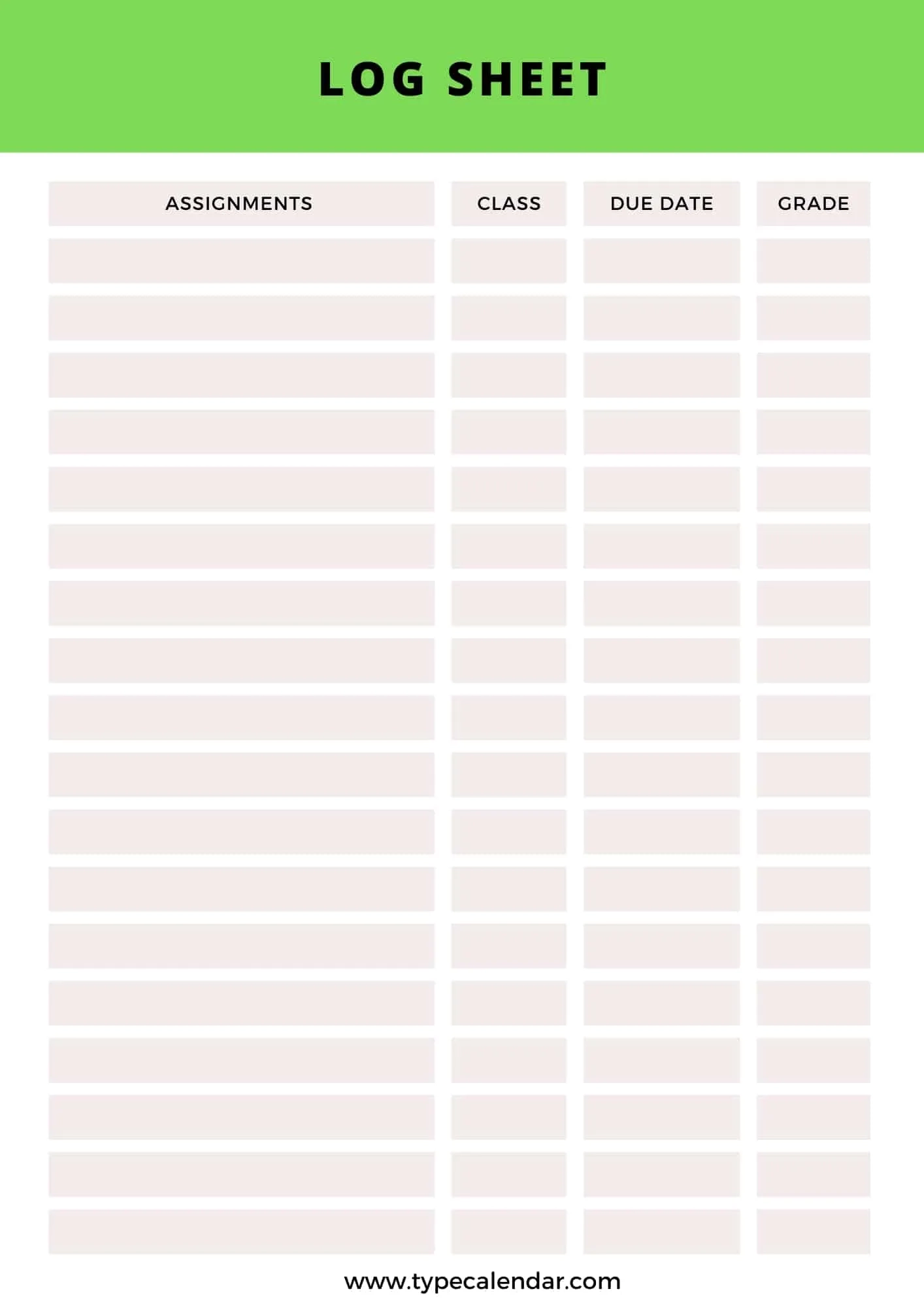 Printable Log Sheet Template Printable Log Sheet Template