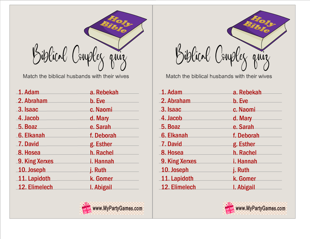 Bible Couples Quiz Printable