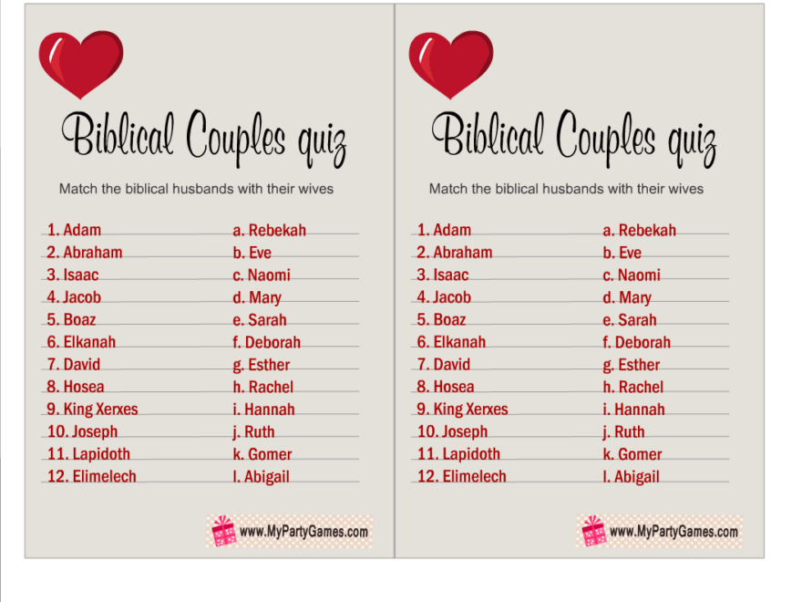 Free Printable Match The Biblical Couple Game