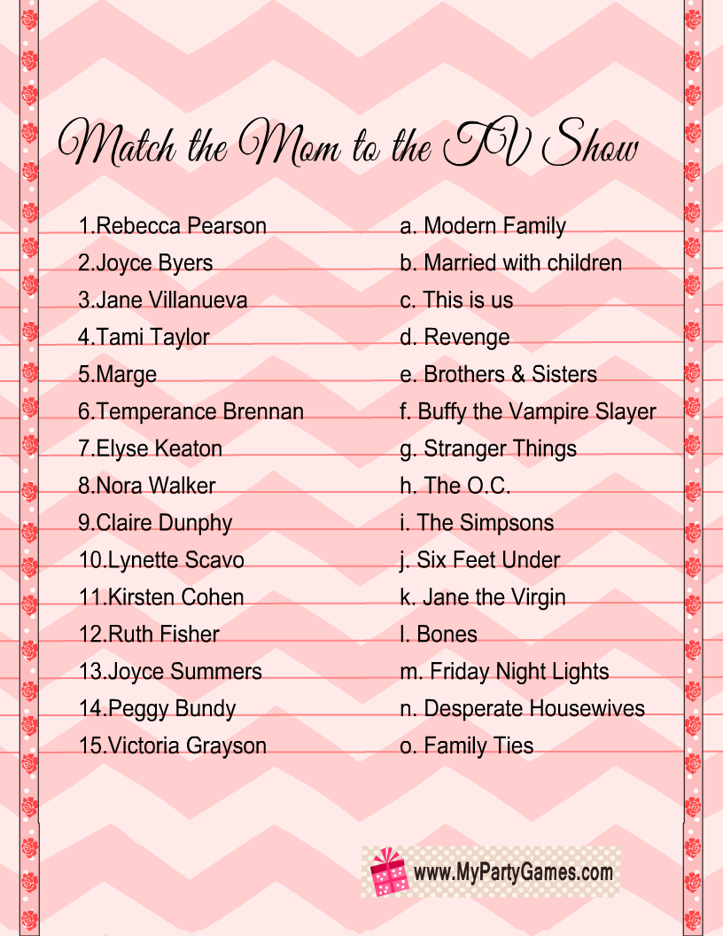 Famous Tv Moms Printable Game Famous Tv Moms Printable Game