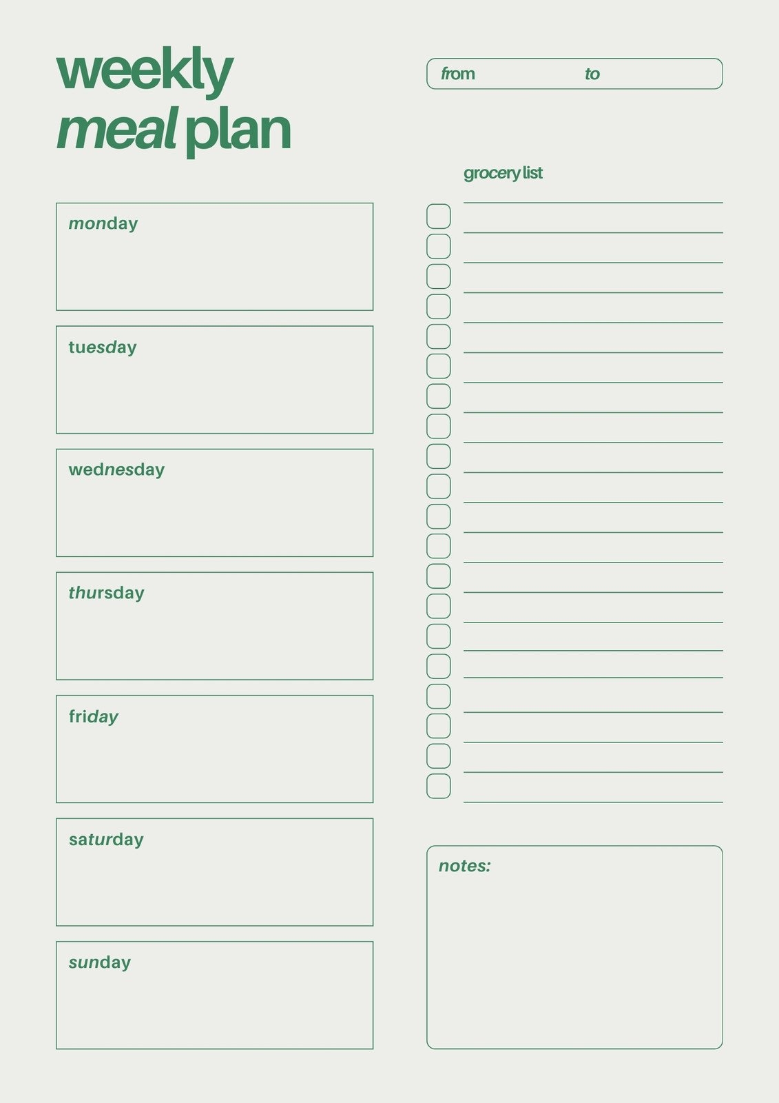 Minimalist Meal Planner Printable