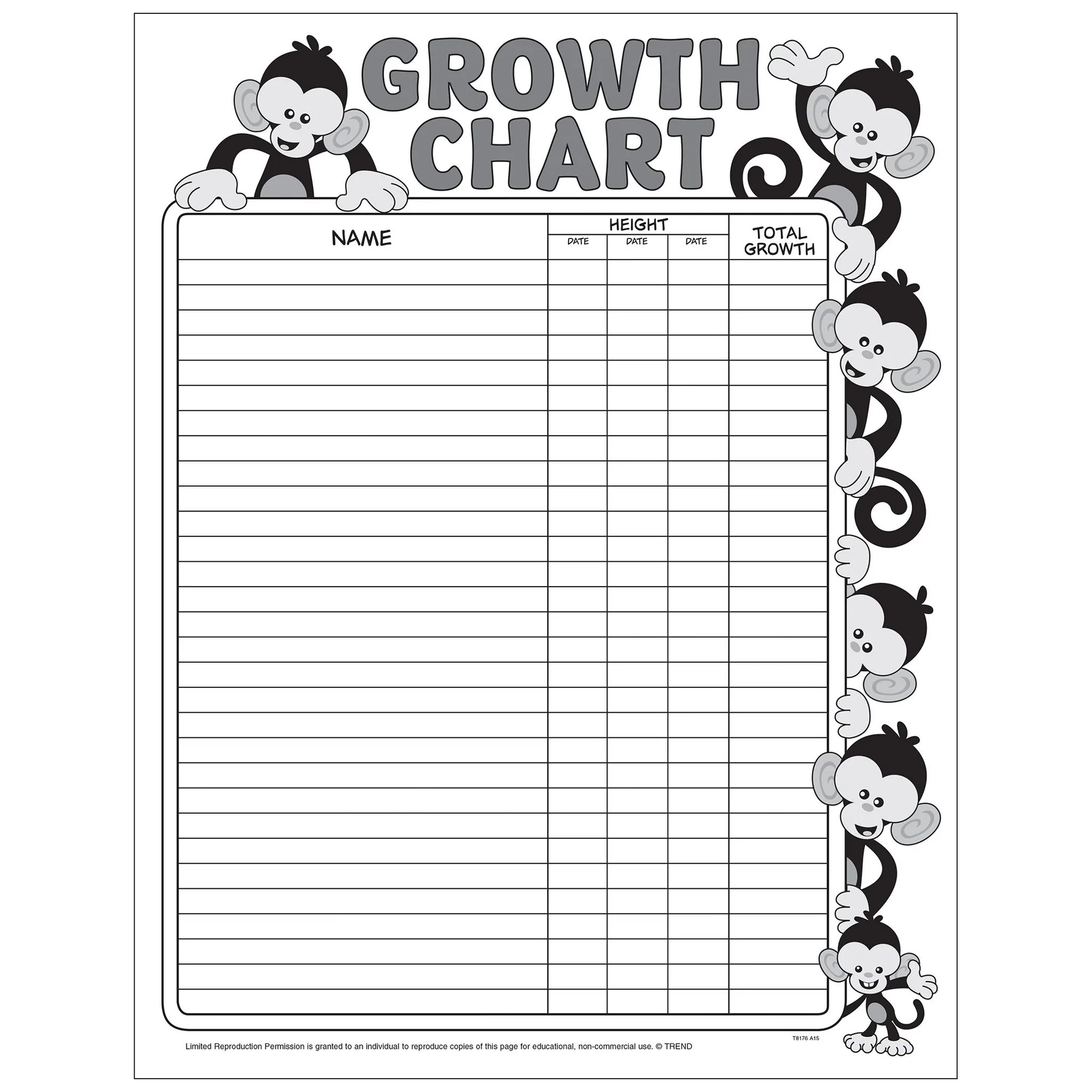 Free Printable Monkey Growth Chart Height Tracker TREND Enterprises Inc 