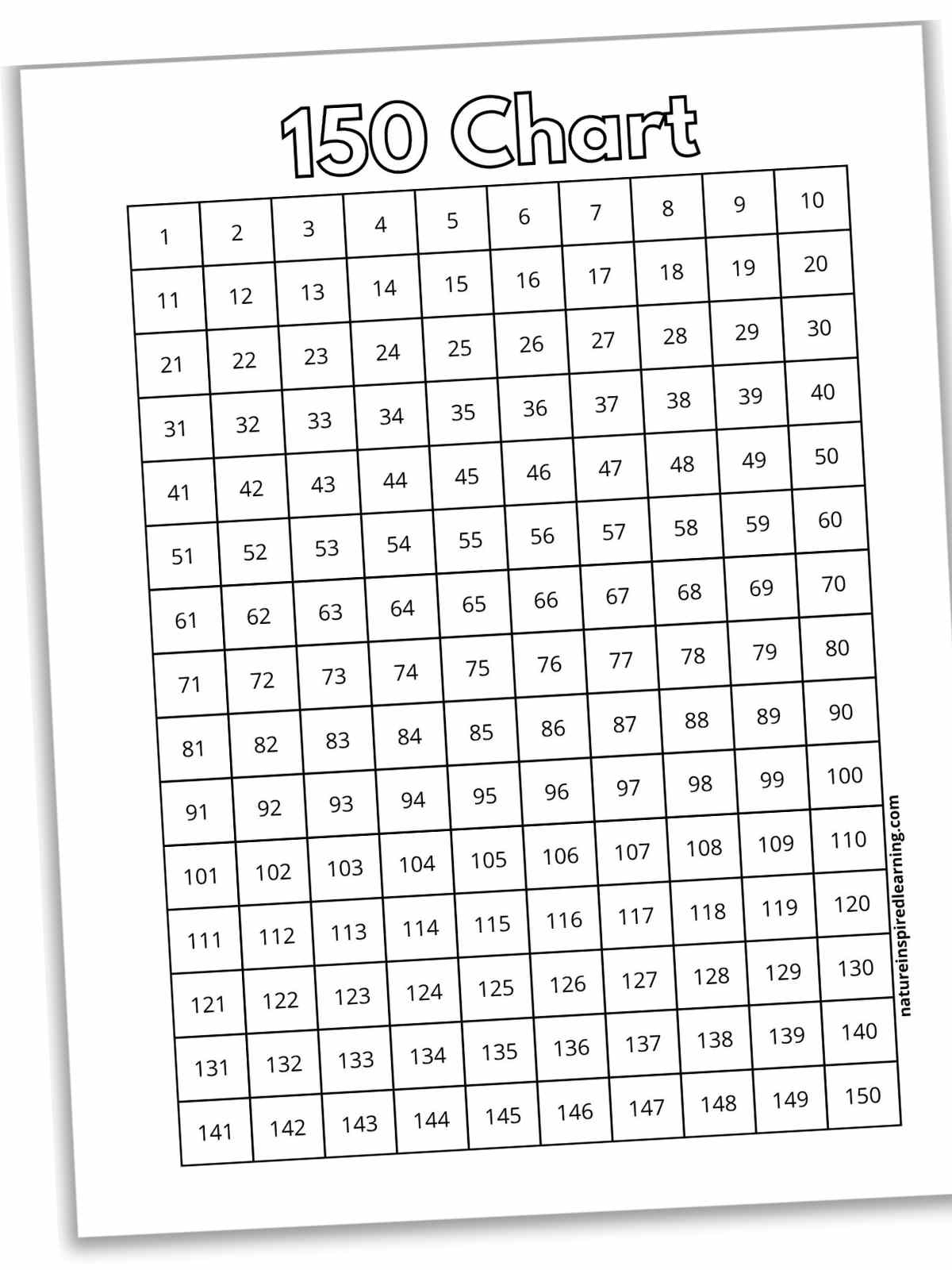 Free Printable Number Chart 1-150