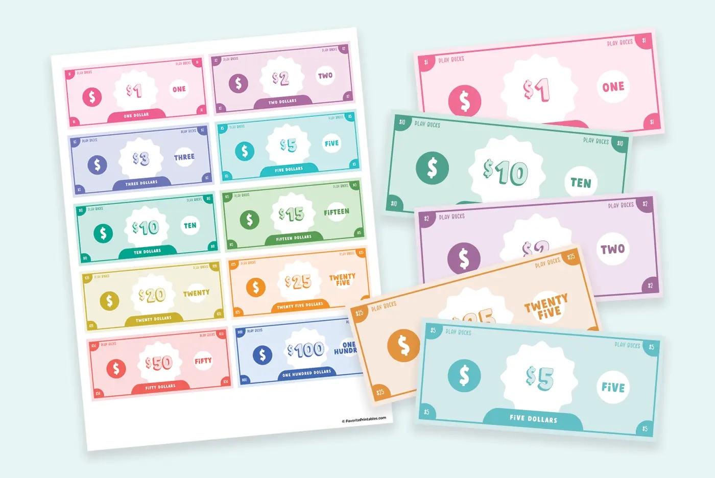 Printable Play $1 Money Sheets