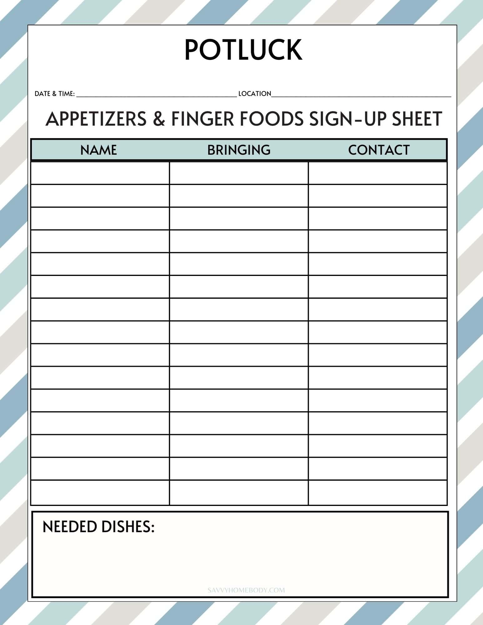 Printable Potluck Signup Sheets Printable Potluck Signup Sheets