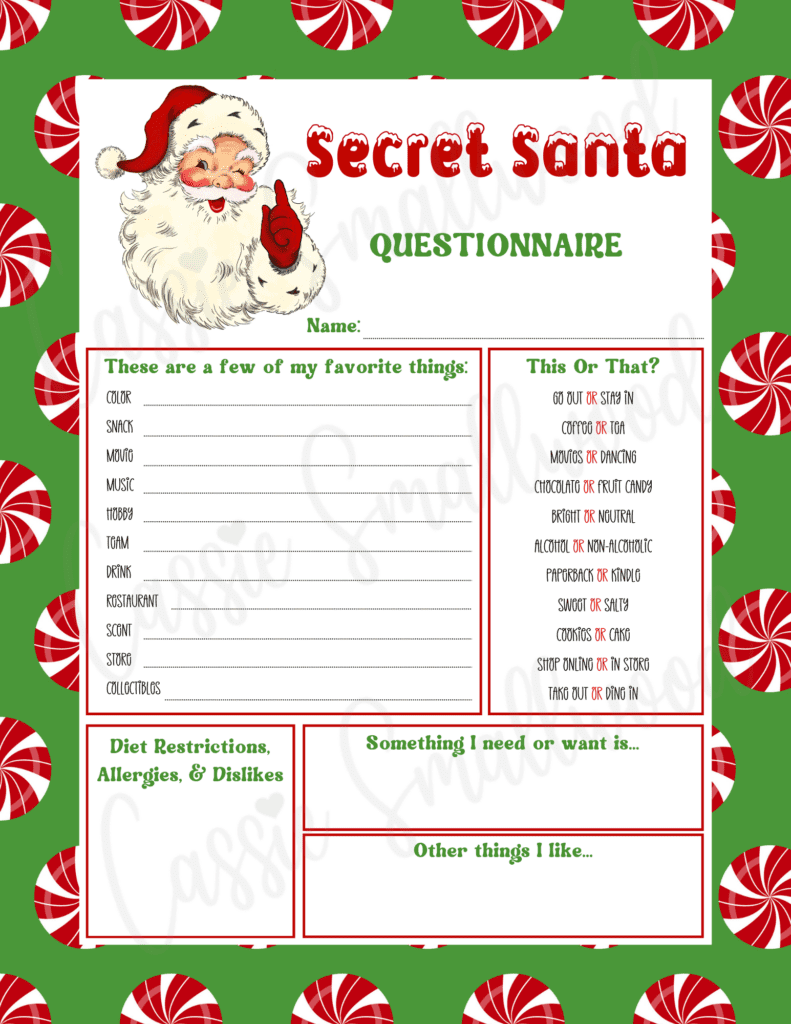 Secret Santa List Free Printable Secret Santa List Free Printable