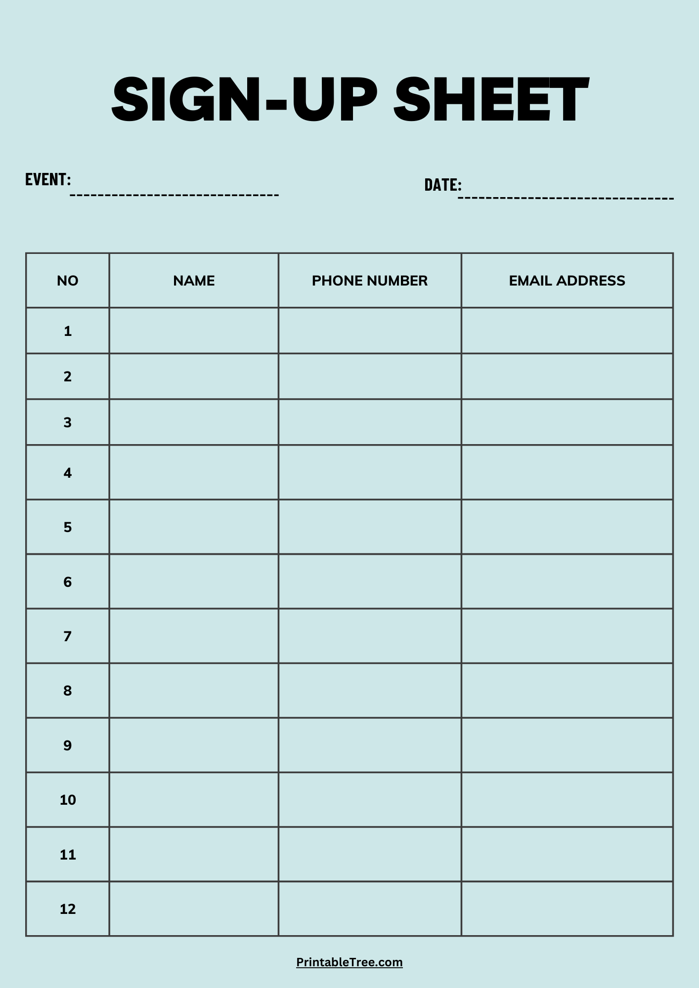 Frre Printable Sign Up Sheet