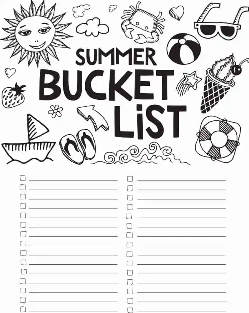 FREE Printable Summer Bucket List Coloring Page FREE Printable Summer Bucket List Coloring Page