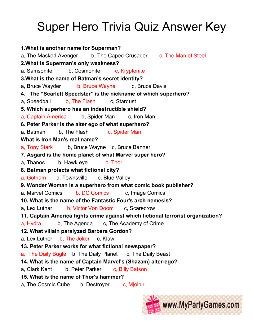 Superman Trivia Questions And Answers Printable Superman Trivia Questions And Answers Printable