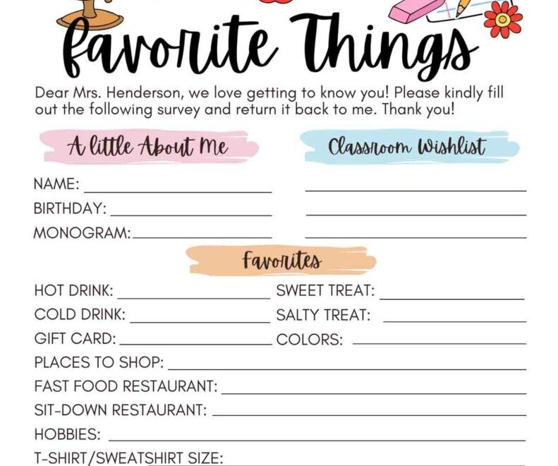 FREE Printable Teacher Favorite Things MindyMakes