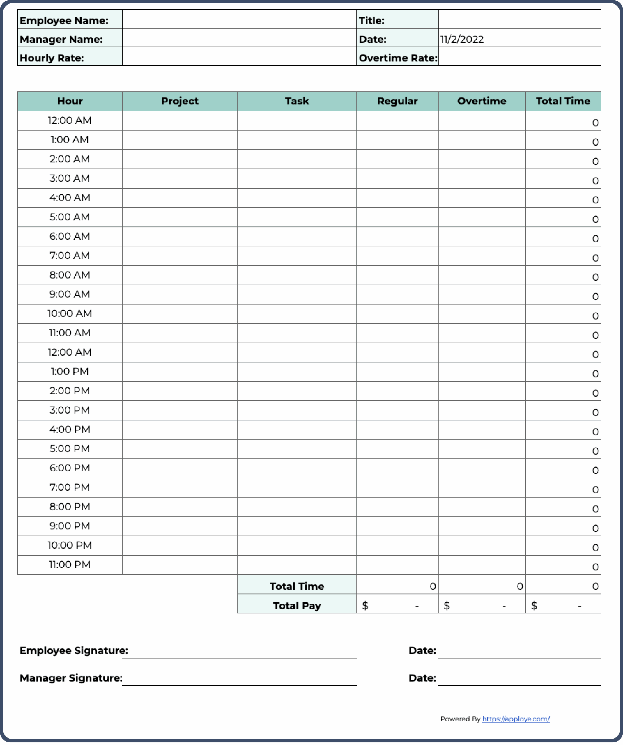 Printable Time Sheets Template