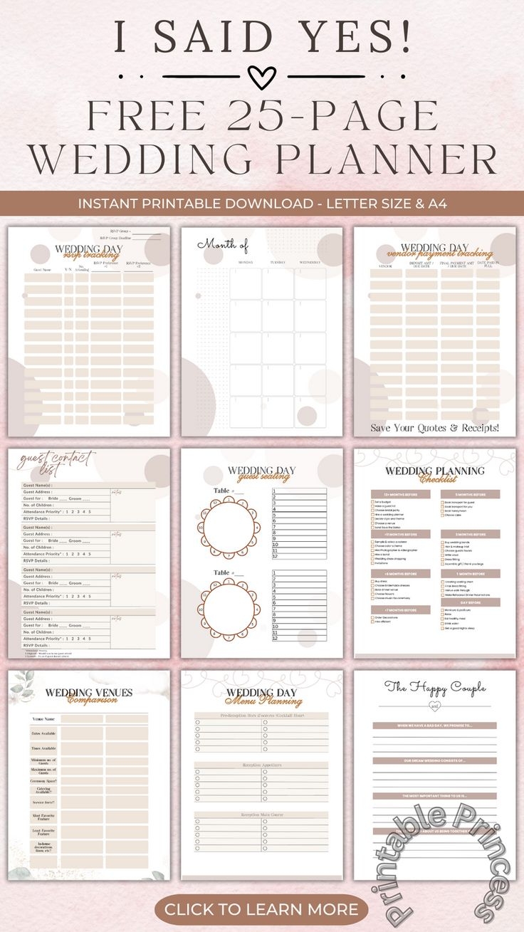 Free Printable Wedding Planner Templates
