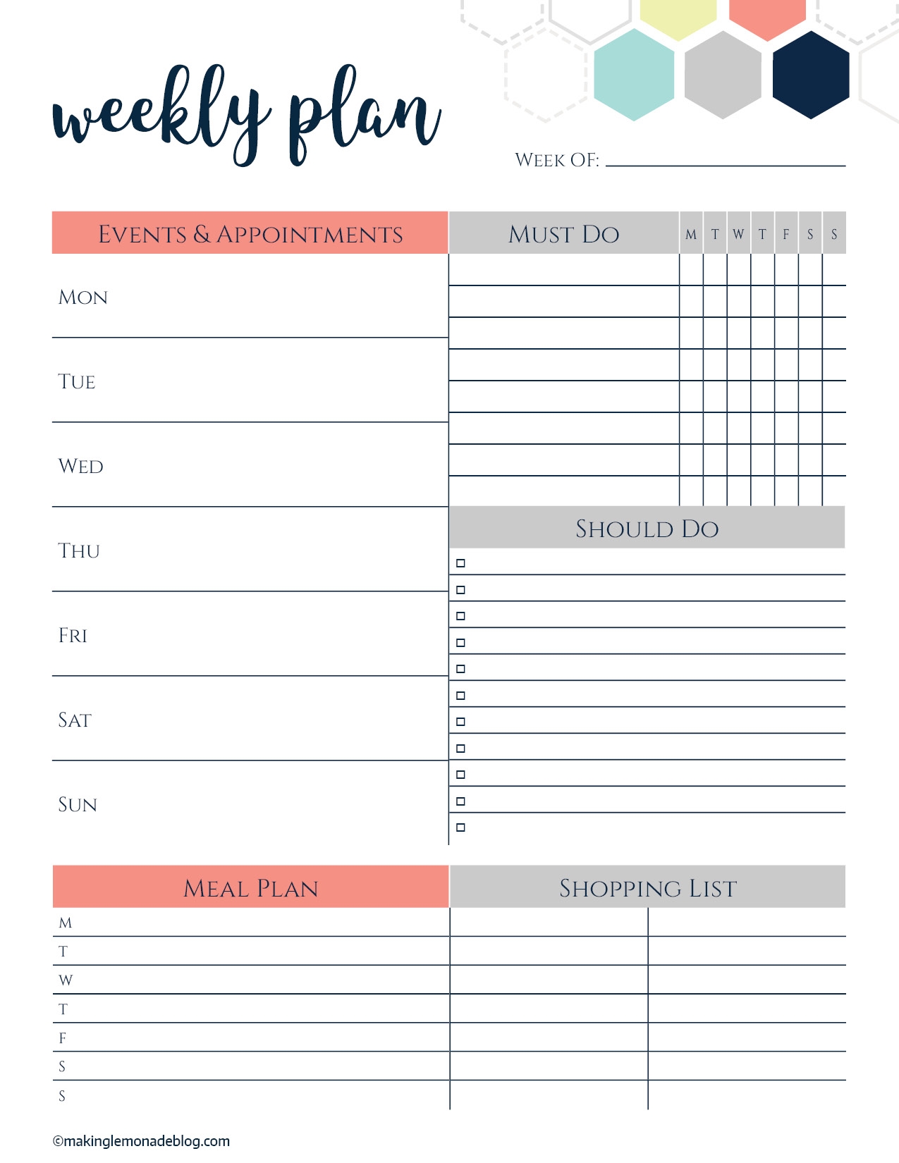 Free Printable Weekly Planners