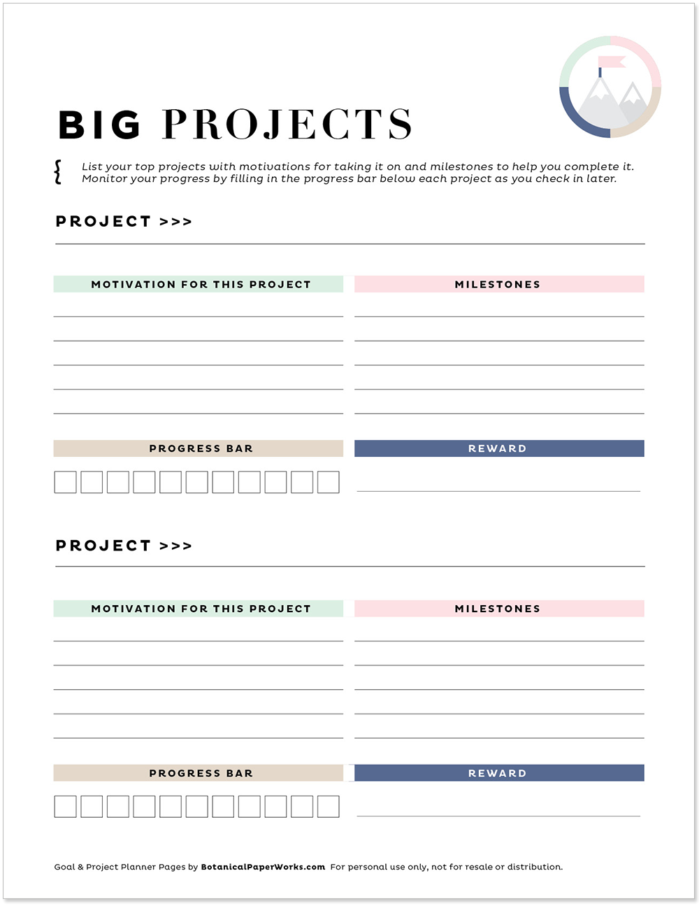 Free Printables Goal amp Project Planner Pages Botanical PaperWorks Free Printables Goal amp Project Planner Pages Botanical PaperWorks