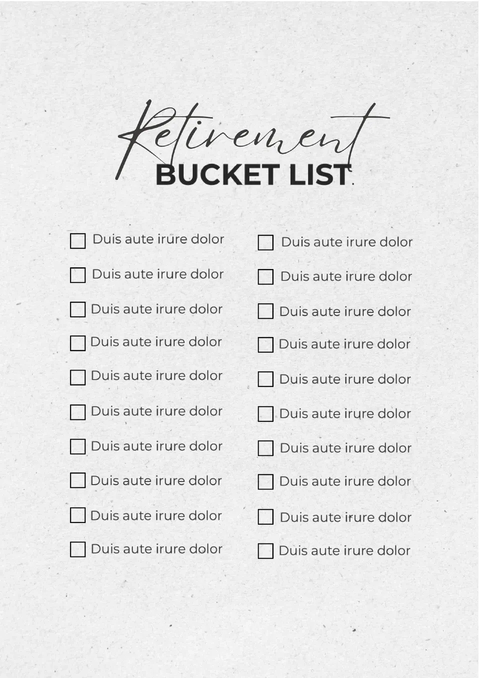 Retirement Bucket List Printable