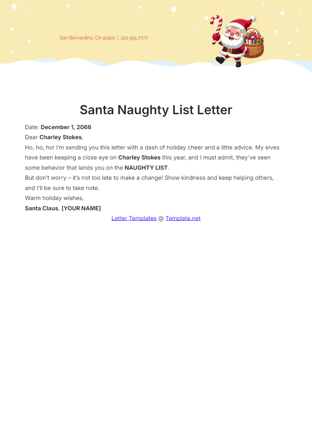 Free Printable Naughty List Letter Template Free Printable Naughty List Letter Template