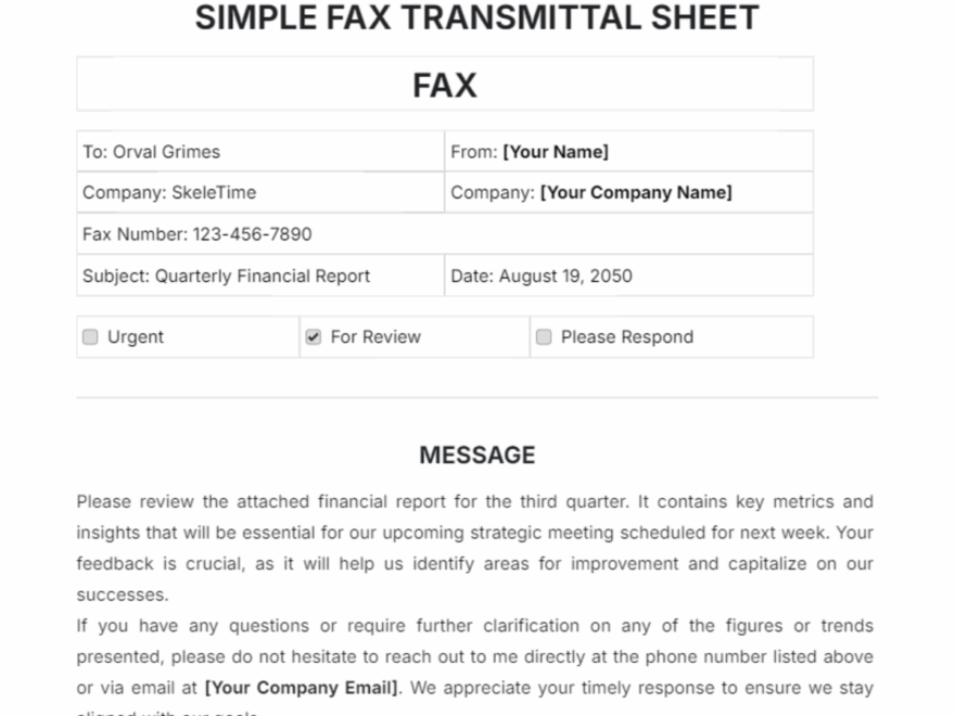 Free Simple Fax Transmittal Sheet Template To Edit Online